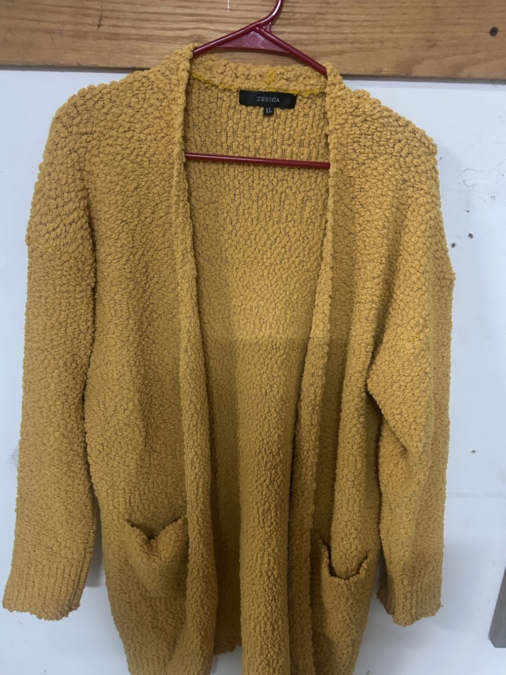 Zesica Mustard Open-Front Bouclé Cardigan Sweater